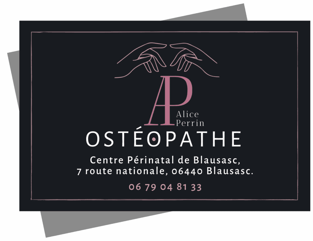 La charte graphique d'Alice Perrin Osthéopathe, réalisée par Lisa Savariello Rédaction